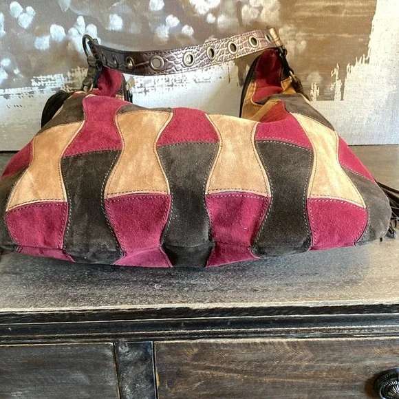 Patchwork Faux Suede Womens Hobo Shoulder Bag Multicolor 70's Boho‎ Western - Picture 5 of 10